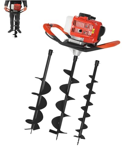 2.3HP Petrol Earth Auger, Fence Post Digger Tool, Post Hole Borer with 3 Drill Bits & Extension Pole, Drill Length 80cm, Air Cooling, Safety Gear for Planting Trees, erecting Posts, etc