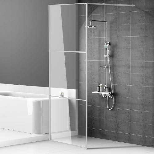 Monucep Parete doccia Walk in 80 x 200 cm, argento, in vetro di sicurezza monolastra da 5 mm, design a tre parti, telaio in alluminio, box doccia per doccia e piatto doccia