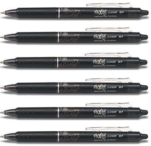 Pilot Frixion Clicker Feiner Tintenroller | versenkbare Spitze | Strichstärke 0,7 mm (medium) (6er Pack, schwarz)