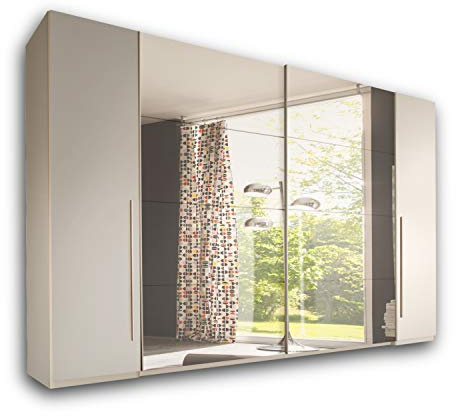 Stella Trading MATCH Eleganter Kleiderschrank mit viel Stauraum - Vielseitiger Schwebetürenschrank in Weiß mit Spiegel - 270 x 226 x 60 cm (B/H/T)