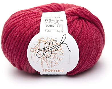 ggh Sportlife | Wolle zum Stricken oder Häkeln | 50 g Knäuel | 100% Schurwolle superwash | Farbe 031 - Preisselbeerrot