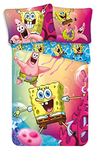 Jerry Fabrics Bob Esponja SBOB19BS049 - Juego de cama infantil (2 unidades, 140 x 200 cm + 70 x 90 cm), diseño de Bob Esponja