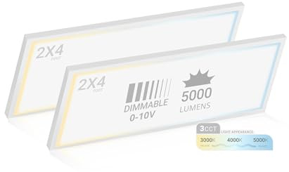 NUWATT 2 Pack, 2x4 LED Flat Panel Light, 120-277V, 3CCT 3000K/4000K/5000K Selectable, 5500LM, 50W, Internal Driver, Dimmable 0-10V, 2 x 4 FT Surface Mount LED Panel, 1 Inch Thin 2x4 Ceiling Light