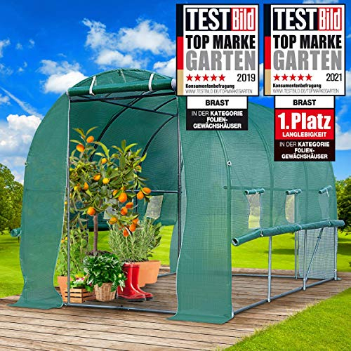 BRAST® Gewächshaus Foliengewächshaus mit Stahlfundament | 2x3m - 3x8m | inkl. Erdanker & aufrollbare Seitenwände mit Moskitonetz | UV-stabilisierte & verstärkte Gitterschutzfolie 200g/m² | 200x300cm