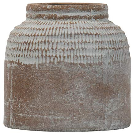 Foreside Home and Garden Piccolo vaso in terracotta smaltata marrone antico con finitura imbiancata, gres porcellanato