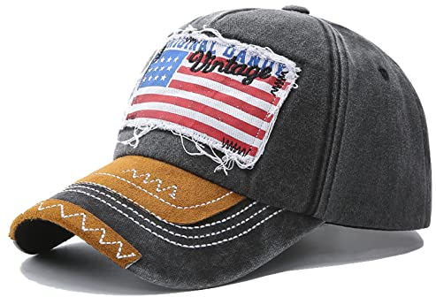 Sporty Baseballcap U.S.A. Flag Fahne USA Vintage Style Used Washed Look Retro Amerika Kappe Mütze Cap Schirmmütze Basecap (Schwarz)