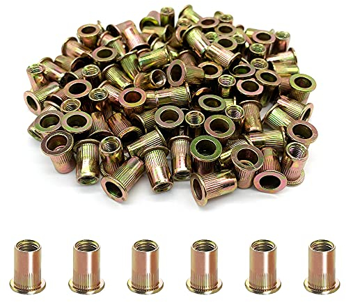 100PCS -Rivet Nuts, M6 Carbon Steel Metric Rivet Nut Assortment Kit, Flat Head Threaded Insert Nutserts Assort,for Automotive Furniture Decoration Electrical and Industrial Products (NUT-M6)