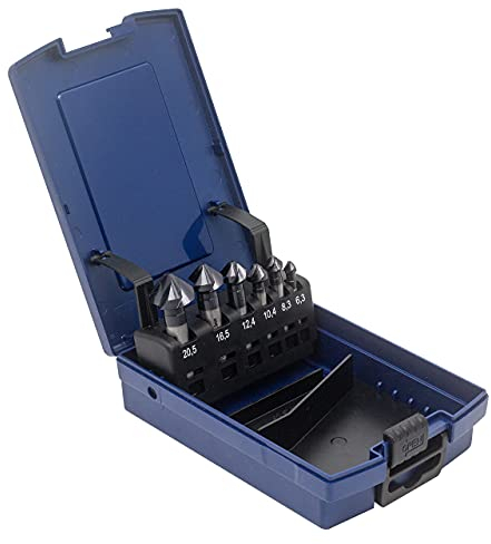 WSH-TOOLS Kegelsenker Set 6-teilig HSS-E Co5 –ungleich geteilt spiralisiert– AlTiN-beschichtet 6,3 mm - 20,5mm 90° Winkel