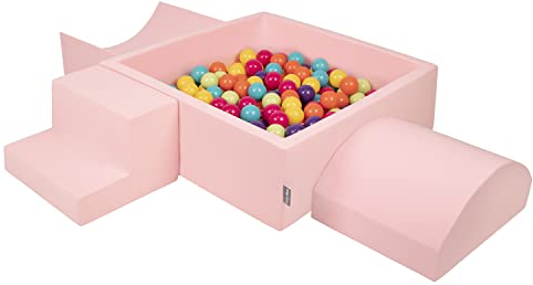 KiddyMoon Spielplatz Aus Schaumstoff Mit Quadrat Bällebad (300 Bälle) Ballgruben Für Babys Spielbad Hindernisläufen, Hergestellt In Der EU, Pink:Hellgrün/Gelb/Türkis/Orange/Dunkelpink/Violet