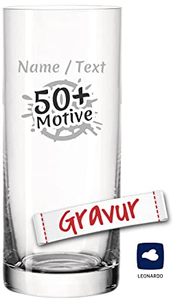 LEONARDO EASY+ Trinkglas/Wasserglas mit Gravur personalisiert/Namen Text Motiv, Glas graviert als Geschenk zum Geburtstag Jahrestag Hochzeit Verlobung, Geschenkidee Frauen Männer Mama Papa
