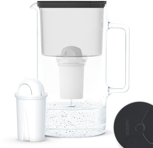 Wessper Wasserfilterkanne Aus Glas 2.5 L Kompatibel Mit Brita Classic-wasserfilterkartuschen | Inklusive 1 Wasserfilter-kartusche, Reduziert Kalk Und Chlor, Schwarz