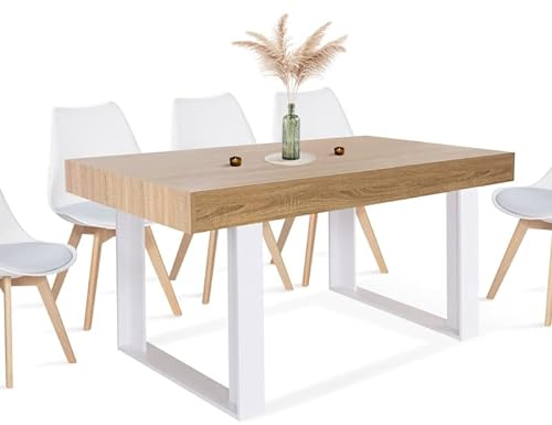 IDMarket - Esstisch, rechteckig, Phoenix, 6 Personen, Holz und Weiß, 160 cm