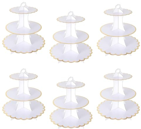 YAYODS 6 Pack 3 Tier Cupcake Stands, White Cardboard Cake Stands for Afternoon Tea, Dessert Tower for Party,Birthday,Anniversary, Wedding