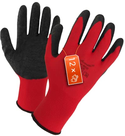 WS-Pro Montagehandschuhe mit Latexbeschichtung - Leichte Arbeitshandschuhe für Haus und Garten - 12 Paar - Größe 7