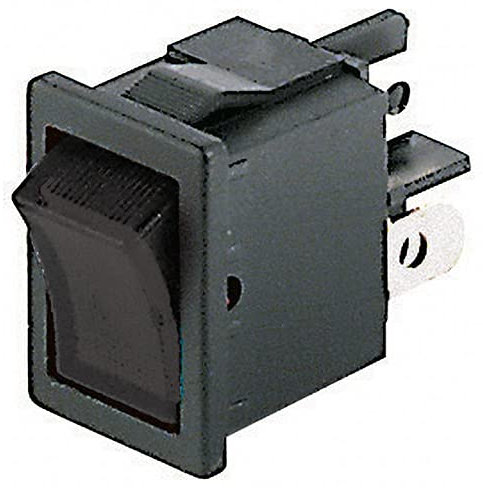 Interrupteur unipolaire à bascule SPST unipolaire ON-OFF avec bouton noir et bornes faston 4,8 mm, trou de montage 19 x 13 mm, 250 V 6 A