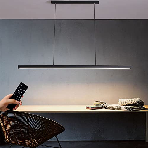 Moderne LED Pendelleuchte esstisch Dimmbar Acryl-Material Hängeleuchte Esszimmerlampe Linear Design Pendellampe Kronleuchter mit Fernbedienung Hängelampe für Restaurants Büro (Schwarz, L120cm 48W)