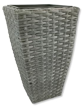 DARO DEKO Poly-Rattan Blumentopf anthrazit 30 x 51cm eckig hoch mit Einsatz schwarz Blumenkübel Übertopf Pflanz-Töpfe