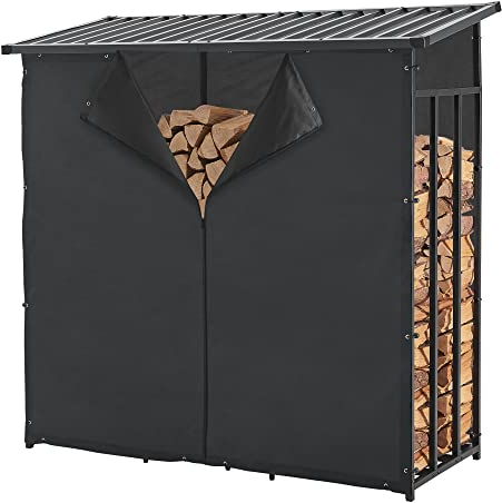 casa.pro Portalegna Coperta da Esterno Deposito in Acciaio per Legna da Ardere Legnaia con Telo Protettivo Rimovibile e Tettuccio 185 x 180 x 70 cm