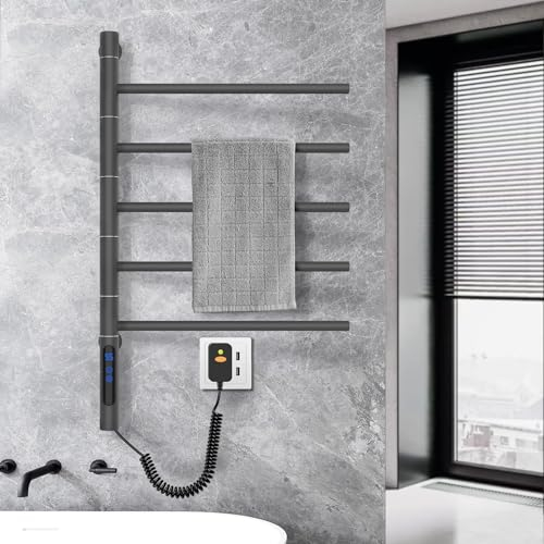 ZOYI Drehung Heizkörper Bad Badheizkörper elektrisch, Elektrischer Handtuchtrockner, Handtuchheizkörper elektrisch, Handtuchwärmer elektrisch, Handtuchhalter elektrisch,220V,82W,Grau