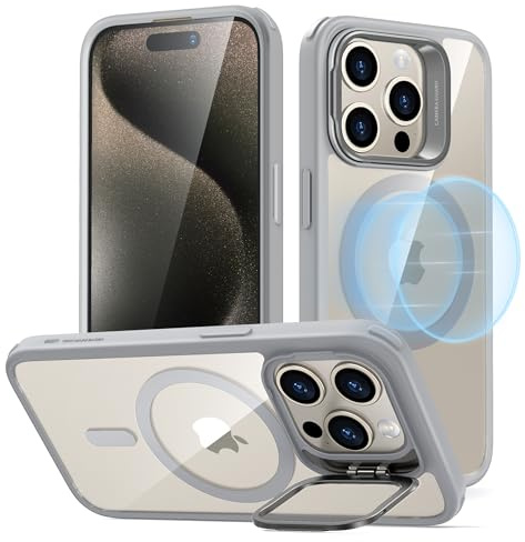 ESR für iPhone 15 Pro Hülle Flex-Ständer, für MagSafe, klares Grau | Vergilbungsschutz, 3X Militär-Sturzschutz, Magnetische Handyhülle, Air Guard Ecken, Kratzfest