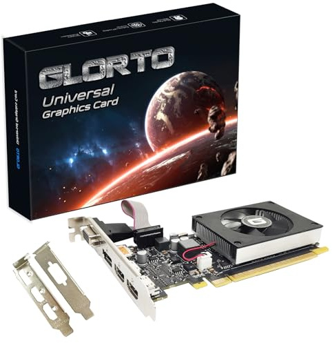 Glorto GeForce GT 730 4G grafikkort med låg profil, 2X HDMI, DP, VGA, DDR3, PCI Express 2.0 x8, ingångsnivå GPU för PC, SFF och HTPC, kompatibel med Windows 11