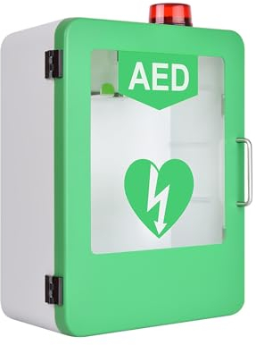 AED Defibrillator Wandschrank, leerer AED-Defibrillator-Aufbewahrungsschrank mit Alarmfunktion, passend für die meisten AED-Modelle, mit Alarm-Notfall-Blitzlicht, für Zuhause, Schulen, Vereine