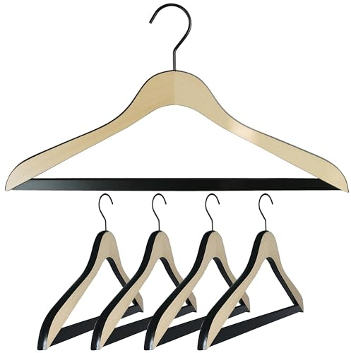 Mawa by Reston Lloyd, European Beech Wood Coat Hanger with Grip Pant Bar, 17.25 Wide Loft Series, Set of 5, Two Toned