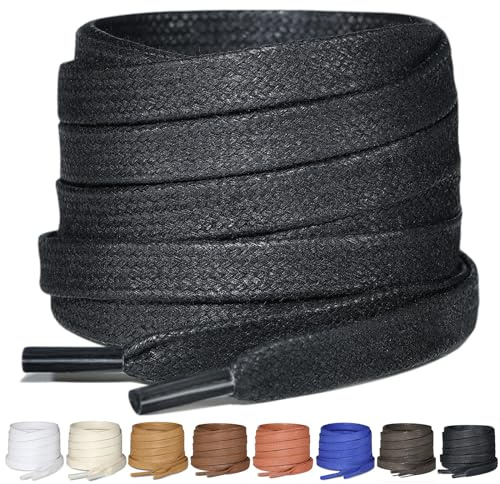 Puzeam 2 Pairs Flat Waxed Cotton Shoe Laces 7mm Wax Laces For Mens Leather Boots Casual Shoes Black 140