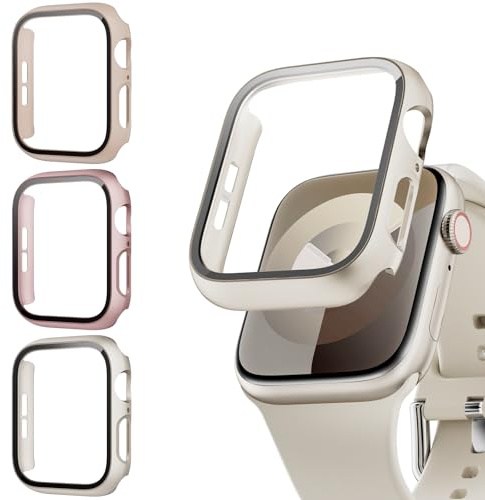 Lovmunia 3-Stück Schutzhülle mit Displayschutzfolie Kompatibel mit Apple Watch SE3(2025)/SE2/SE/6/5/4 44mm, Rundum Hard Gehäuse Eingebaut Kratzfest Gehärtetes Glas Schutzfolie für iWatch 44 mm