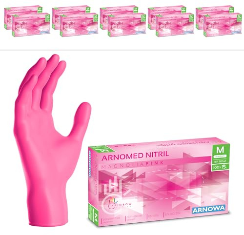 1000x ARNOMED® Einweghandschuhe Pink, Nitril Handschuhe, Einmalhandschuhe M | Nitrilhandschuhe Einweg puderfrei, Gummihandschuhe Einweg, Schutzhandschuhe, Handschuhe Nitril in XS, S, M, L