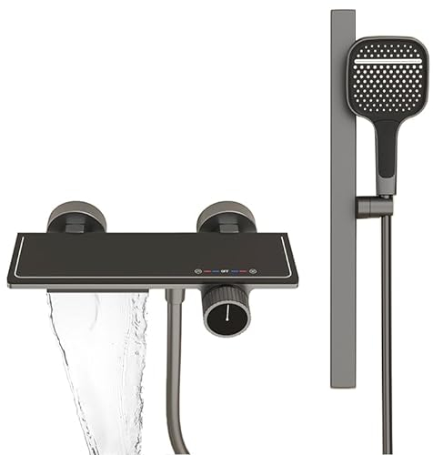 Rubinetto Per Vasca Da Bagno a Cascata, Miscelatore in Ottone Monocomando, Set Doccia Con 3 Modalità Doccetta E Tubo Flessibile Da 1,5 M, Altezza Doccia Regolabile, Montaggio a Parete