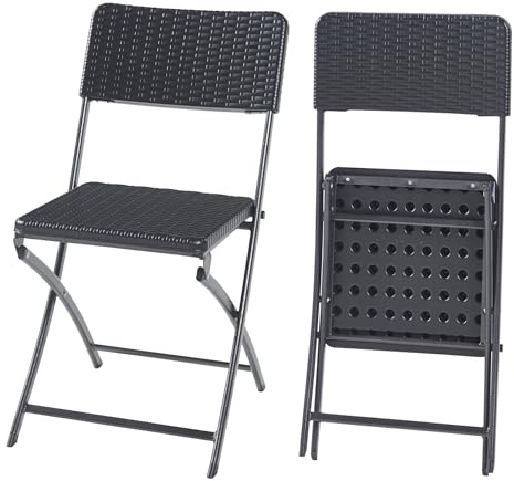 [en.casa] Lot de 2 Chaises Pliantes Extérieur pour Camping Jardin Terrasse Balcon Pêche Plage Ensemble de 2 Chaises Confortables Robustes Résistantes Métal Plastique 81 x 45 x 58 cm Effet Rotin Noir