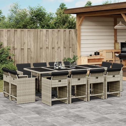 Keyroto 13-TLG Gartenmöbel Set 12 Stühle mit Tisch Essgruppe Garten Rattan Gartenmöbel Set 12 Personen Sitzgruppe Garten 12 Personen mit Kissen Poly Rattan Braun