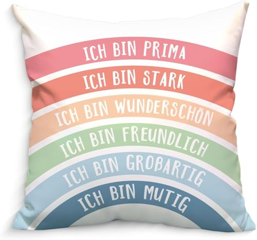 Boho Regenbogen Kissenbezug mit Inspirierenden Sprüchen Mutmacher Geschenke für Frauen, 45x45 cm Zierkissenbezug Cushion Cover Couch Wohnzimmer Deko