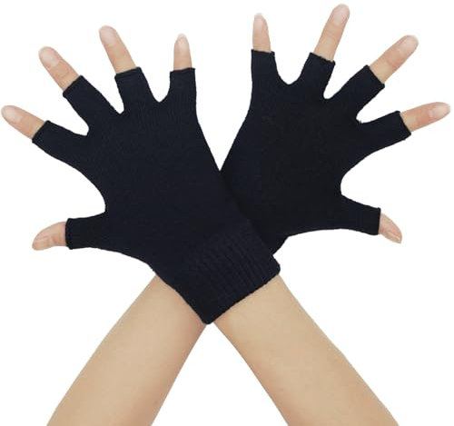 Lemoyoung Damen Halbschwere, fingerlose Handschuhe aus Kaschmir, weich, warm, Dunkelblau, Medium