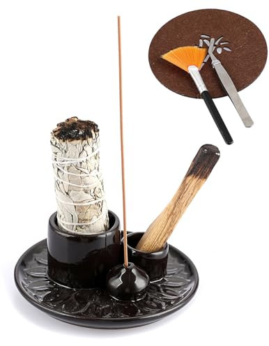 SUMTree Räucherstäbchenhalter aus Keramik Dunkelbraun Räucherschale für Räucherstäbchen, Palo Santo, Weißer Salbei, Aromatherapie Räucherstäbchen Tablett mit Pinzette, mat und Bürste Teardrop Heimdeko