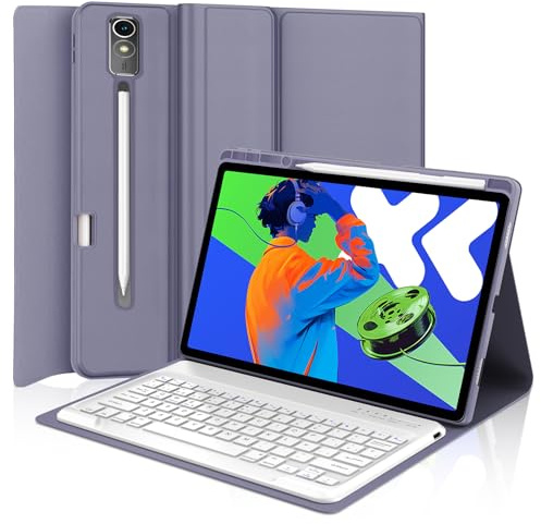 SENGBIRCH Funda con Teclado para Lenovo Idea Tab Pro 12.7 2025, Español Ñ Bluetooth Inalámbrico Desmontable Teclado para Lenovo Idea Tab Pro 12.7 Pulgadas 2025 (TB-373FU/TB-375FC), Púrpura
