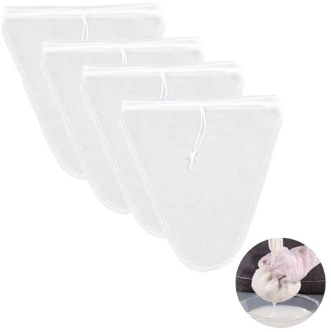4 Pièces Sac Filtrant,Sac à Lait Végétal Réutilisable en Nylon,Filtre à Mailles Fines,pour Lait de Soja, Noix, Avoine,Passoire Tissu,Jus de Fruits,Légumes,Thé,Café