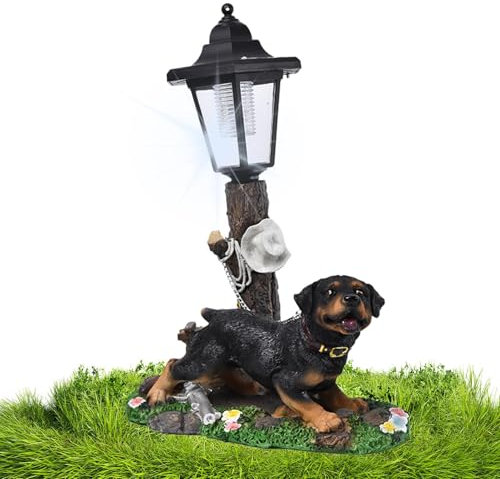 Yulokdwi Statue de jardin pour chien avec lumière, sculpture de chien d'extérieur - Sculpture d'art avec lumière solaire,Figurine de collection unique pour décorations artistiques de patio, pelouse et