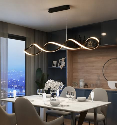 Deliouay LED Pendelleuchten esszimmer, Lineare Hängelampe Dimmbar Esszimmerlampe mit Fernbedienung, Höhenverstellbar für Küche Esstischlampe Wohnzimmer Büro Essecke Hängeleuchte (Schwarz, 100cm)