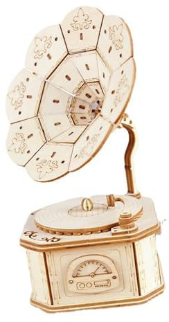 HJKLBGT Grammophon-Spieluhr, Handgefertigt, DIY 3D-Stereo-Block-Puzzle, Ornamente, Holzhandwerk spieluhr Bausätze