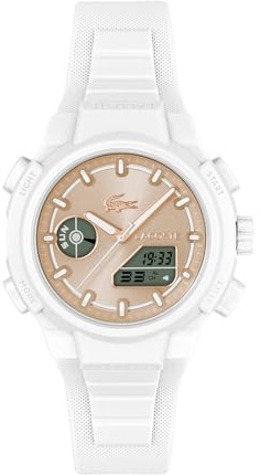 Lacoste Montre Quartz Multifonction Analogique-Digitale pour Femme Collection LC33 avec Bracelet en Silicone Blanc - 2001430