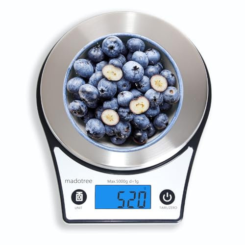 MADOTREE Food Scales for Kitchen, Digital Scale Grams and Ounces for Food Weight, Baking,Cooking,Meal Prep,Small Kitchen Scales with 4 Weighing Units/LED Display/Tare Function,Stainless Steel