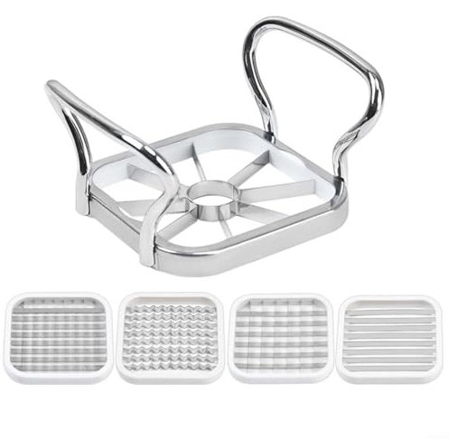 Snowchecking Potato Chipper Chip Cutter, Stainless Steel Multifunctional Fruit & Vegetable Cutter, 5-in-1 Interchangeable Blades, Ergonomic Design