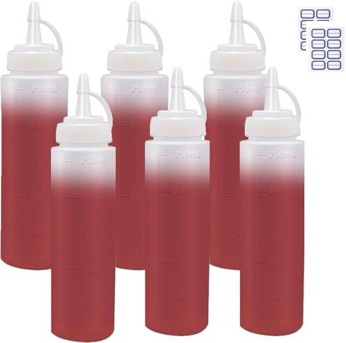 GQunit 6 Pack Squeeze Bottle,8oz / 250ML Plastic Squeezy Sauce Bottles with Cap, Squeeze Condiment Bottle with Measurements for Ketchup BBQ Olive Oil Salad Dressing