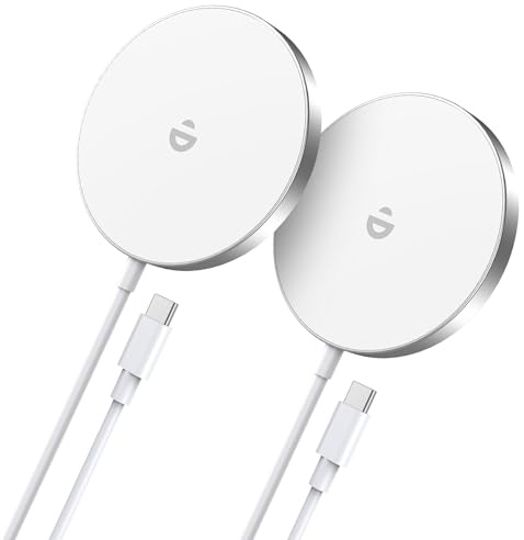 RoRoSkin Chargeur Mag Safe pour iPhone, 15W Chargeur sans Fil inductif pour iPhone 17e 17 16 15 14 13 12 Pro Max/Air/Plus/Pro, Magnétique Rapide sans Fil, Argent 2 Pack
