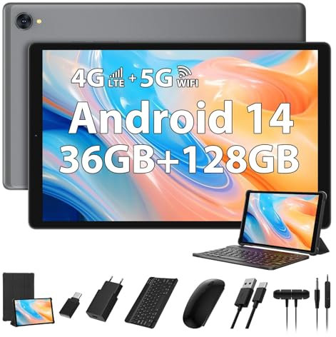 RUSHAR Tablet 11 Pollici Android 15 con 36GB RAM+256GB ROM (2TB TF), 5G/2.4G WiFi, Octa-Core 2.0GHz, 2000 * 1200, Widevine L1, 8000mAh, 13MP+8MP, GPS, Face ID, BT 5.0, Tablet con Tastiera, Grigio