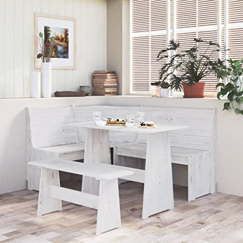 Eleganz Gruppo per panca angolare bianco puro in legno di pino massiccio, durevole ed ecologico per piccoli spazi abitativi