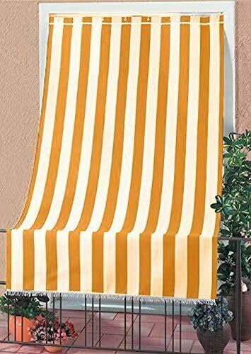 Corredocasa Tenda da Sole a Tinta Unita o Righe da Esterno - Ideale per Balcone Veranda Terrazzo terrazzino casa con Anelli e Ganci Tessuto Resistente (140L x 250A cm (1 Pannelli), Giallo Righe)