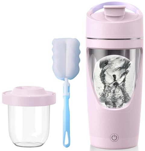 Behogan Shaker Elektrisch: 700ML Protein Shaker Elektrisch mit Pulverfach, Shake r Proteinshake USB Wiederaufladbar,Automatischer Protein Mixer mit Bürste, Rosa